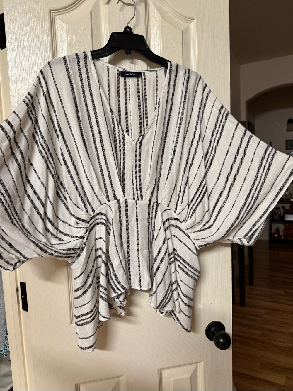 White & Black Striped V-Neck Dolman Tunic